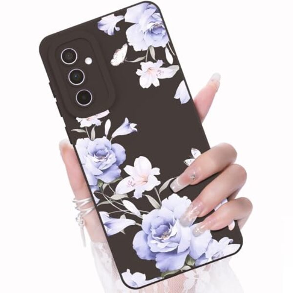 CASBST Capa para celular Galaxy A36 5G, design de estampa de flores da moda, capa de silicone líquido, fina, à prova de choque e resistente a arranhões para Samsung A36- preta