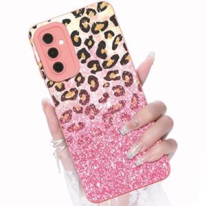 CASBST Capa para celular Samsung Galaxy A25 5G, design de estampa de flores da moda, capa de silicone líquido, fina, à prova de choque e resistente a arranhões para Samsung A25 - Glitter de leopardo