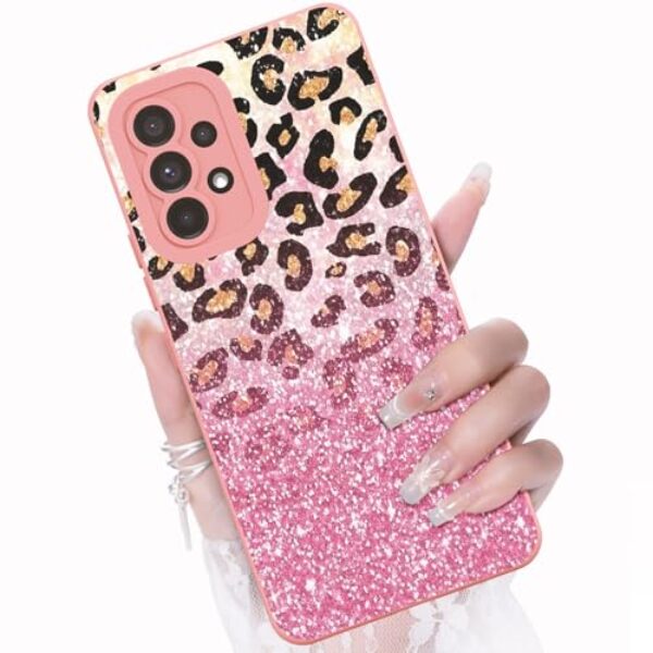 CASBST Capa para celular Samsung Galaxy A32 5G, design de estampa de flores da moda, capa de silicone líquido, fina, à prova de choque e resistente a arranhões para Samsung A32 - Glitter de leopardo