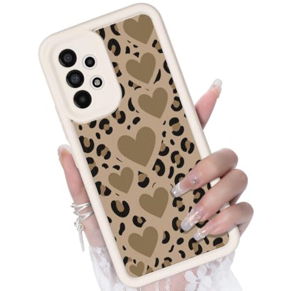 CASBST Capa para Samsung Galaxy A52 5G/4G, design de padrão criativo, capa de silicone líquido, moldura mais grossa à prova de choque e resistente a arranhões para Samsung A52 - corações de leopardo