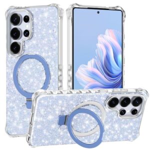 Casehas Capa magnética para Galaxy S25 Ultra com suporte invisível, compatível com MagSafe, transparente, brilhante, à prova de choque, fina, antiderrapante, militar, proteção contra quedas, capa