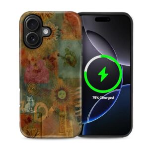 casesok Capa para iPhone 16 Plus, compatível com MagSafe, capa rígida de camada dupla + capa de silicone, proteção total à prova de choque para iPhone 16 Plus - colagem retrô dos anos 80 sol tartaruga