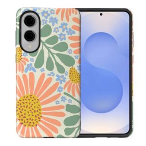 casesok Capa para Samsung Galaxy S25 Edge, capa rígida de camada dupla + capa de telefone de silicone, proteção total à prova de choque para Samsung Galaxy S25 Edge - flores fofas espalhadas por lírio