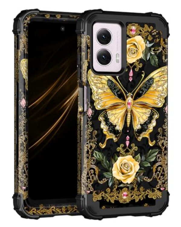 Casetego Compatível com Moto G Power 5G 2024, brilha no escuro, três camadas, resistente, à prova de choque, proteção total, policarbonato rígido e resistente, capa amortecedora de TPU macio, preto e