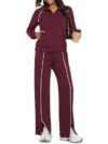 Casly Lamiit Conjunto de 2 peças de moletom feminino casual com zíper e zíper 2025 para viagem no aeroporto, calça de corrida listrada, Ancora vermelho, Medium