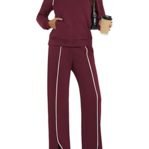Casly Lamiit Conjunto de 2 peças de moletom feminino casual com zíper e zíper 2025 para viagem no aeroporto, calça de corrida listrada, Ancora vermelho, Medium