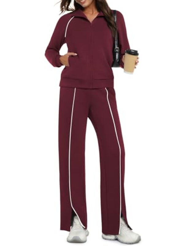 Casly Lamiit Conjunto de 2 peças de moletom feminino casual com zíper e zíper 2025 para viagem no aeroporto, calça de corrida listrada, Ancora vermelho, Medium