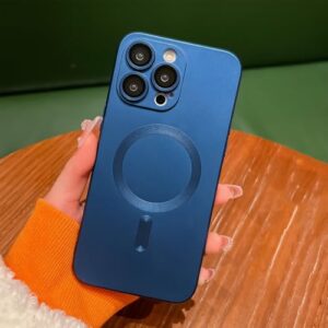 Caso de carga sem fio para iphone 15 16 14 13 12 11 pro max macio magnético fosco pára lente protetor capa, azul, para iphone 12pro max