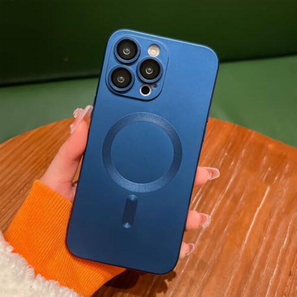 Caso de carga sem fio para iphone 15 16 14 13 12 11 pro max macio magnético fosco pára lente protetor capa, azul, para iphone 12pro max