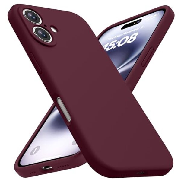 CellEver Capa de silicone resistente para iPhone 16 [proteção da câmera] [revestimento antióleo] proteção militar contra quedas, interior macio sem arranhões, vinho