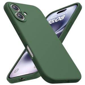 CellEver Capa de silicone resistente para iPhone 16 [proteção da câmera] [revestimento antióleo] proteção militar contra quedas, interior macio sem arranhões, verde floresta