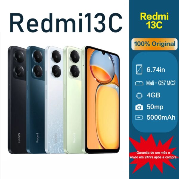 Celular Smartphone Xiaomi Redmi 13C Global Versão Original 128GB/256GB Dual Chip Tela 6,74'' 50MP Bateria 5000mAh