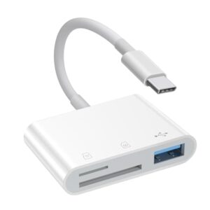 [Certificado Apple MFi] Leitor de cartão SD USB C, USB 3.0 tipo C para adaptador de cartão SD/TF para iPhone 15 16/iPad/Mac, leitor de cartão de memória 3 em 1 com dois compartimentos e porta USB para