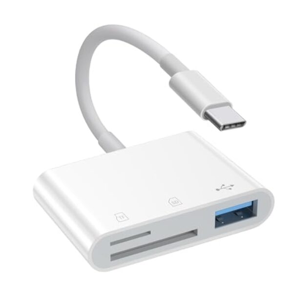 [Certificado Apple MFi] Leitor de cartão SD USB C, USB 3.0 tipo C para adaptador de cartão SD/TF para iPhone 15 16/iPad/Mac, leitor de cartão de memória 3 em 1 com dois compartimentos e porta USB para