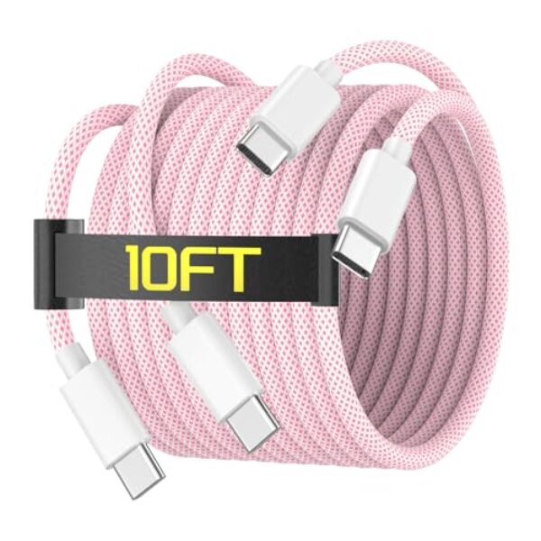 [Certificado MFi] Cabo de carregamento USB C para USB C de 3,5 m para iPhone 16/16 Plus/16 Pro/16 Pro Max/15/15 Plus/15 Pro/15 Pro Max/Galaxy/Pixel, pacote com 2 cabos de carregamento 60W tecido para