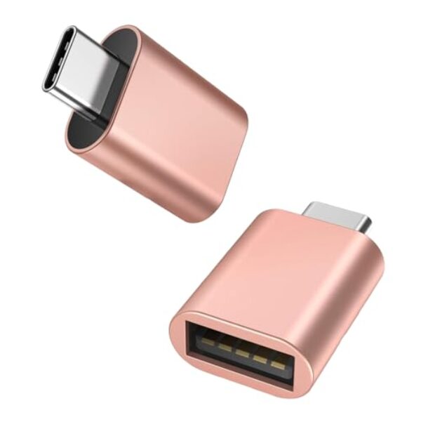 [Certificação Apple MFi] Adaptador USB C para USB, USB C macho para USB 3.0 fêmea OTG conversor de cabo compatível com MacBook Pro Air, tablets, iPhone 17 Pro Max/17 Plus/16/15 Series (Rosa-2 unidades