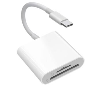 [Certificação Apple MFi] Leitor de cartão USB-C para SD, adaptador de cartão SD USB tipo C com compartimentos duplos de memória SD MicroSD para iPhone 15 16 17/iPad/MacBook/Mac, visualizador de câmera