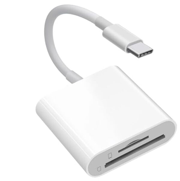 [Certificação Apple MFi] Leitor de cartão USB-C para SD, adaptador de cartão SD USB tipo C com compartimentos duplos de memória SD MicroSD para iPhone 15 16 17/iPad/MacBook/Mac, visualizador de câmera