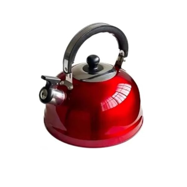 Chaleira com Apito 2 Litros Vermelha em Aço Inoxidável – Fervedor de Água Inox, Design Moderno e Cabo Térmico