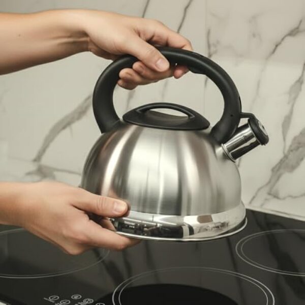 Chaleira de Aço Inox Azul - Dourada - Prata - Vermelha com Apito e Fundo Triplo para Fogão de Indução (Prata)