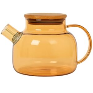 Chaleira de Vidro Âmbar 1L com Tampa de Bambu e Filtro Inox Chaleira de Vidro Borossilicato Resistente ao Calor Para Chá Café e Infusões Design Moderno e Elegante PREMIUM (Fumê)