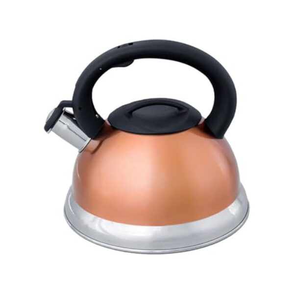 Chaleira Dourada em Inox 3L com Apito e Fundo Duplo – Compatível com Fogão de Indução