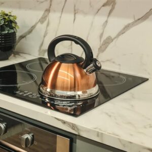 Chaleira em Inox com Apito e Fundo Duplo à Indução Dourada