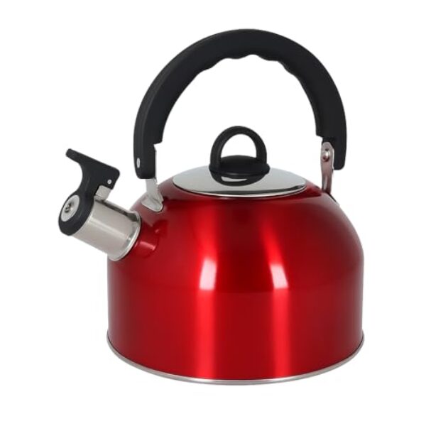 Chaleira Inox 2.5 Litros em Aço Inox e Nylon com Apito, Cabo Ergonômico e Design Moderno Ideal para Chá e Café - Resistência e Estilo na Cozinha (Vermelho)