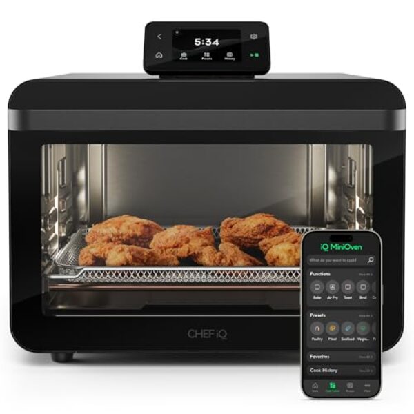 CHEF iQ MiniOven Smart Toaster Oven Air Fryer Combo, forno de convecção de bancada 11 em 1, assar, grelhar, fritar ao ar, grelhar, desidratar, 1750W, capacidade de 25 Qt, cozimento rápido com