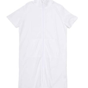 cheibear Roupão feminino com zíper waffle manga curta comprimento até o joelho leve para casa roupão de banho com bolsos, Branco, M