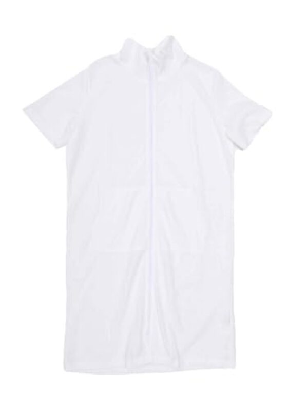 cheibear Roupão feminino com zíper waffle manga curta comprimento até o joelho leve para casa roupão de banho com bolsos, Branco, M