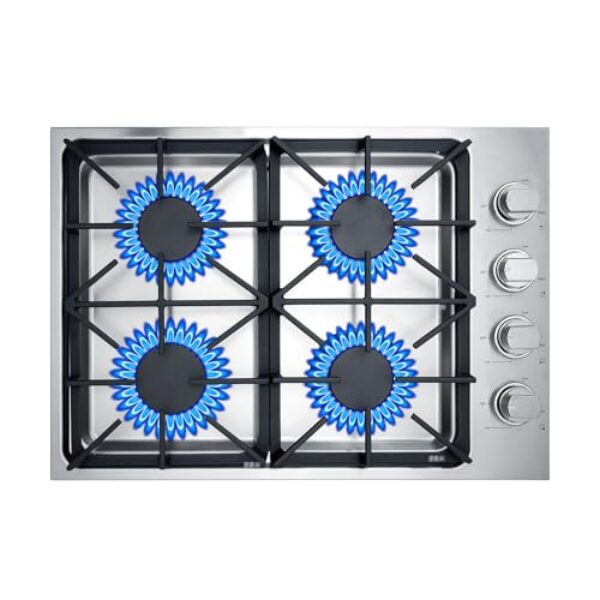 CHETTO C Fogão a gás de 76 cm embutido 4 queimadores fogão a gás de aço inoxidável LPG/NG fogão a gás conversível até 18.000 BTU