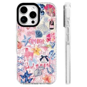 ChiCs-Flaura Capa para iPhone 16 Plus [proteção contra quedas de grau militar/luxuosa proteção de TPU macio/proteção de câmera/para mulheres e meninas] - colagem de festa romântica peculiar