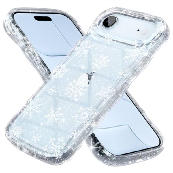 Choiche Capa para celular compatível com iPhone 17 Air, capa de celular brilhante brilhante com glitter, linda moldura ondulada, capa de proteção contra quedas de nível militar para mulheres e meninas