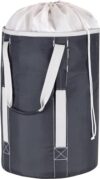 CleverMade Mochila de lavanderia bolsa esportiva com alças de ombro - cesto de roupas de capacidade extra grande com tampa de fecho de cordão, carvão/creme