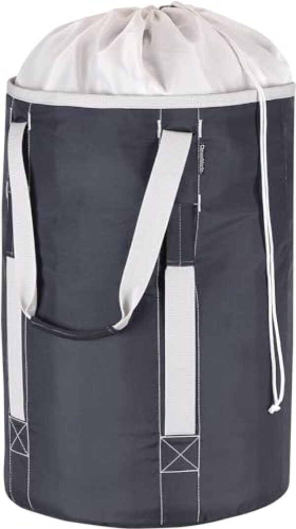 CleverMade Mochila de lavanderia bolsa esportiva com alças de ombro - cesto de roupas de capacidade extra grande com tampa de fecho de cordão, carvão/creme