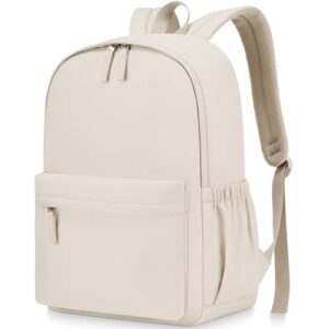 CLOKARS Mochila para meninas adolescentes, grande, ensino médio, alunos do ensino fundamental, mochila para laptop de 18,5 polegadas, leve e casual (bege)