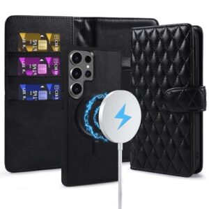 CMIDUS Capa carteira de couro magnética removível MagSafe para Samsung Galaxy S25 Ultra com 3 compartimentos para cartão com suporte com bloqueio de RFID (preto)