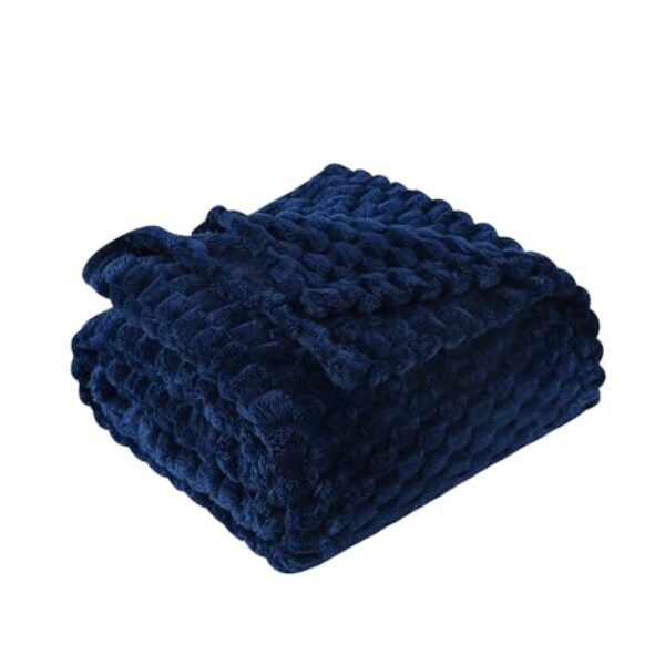 Cobertor azul 152 cm × 203 cm, presentes para mamãe, 3D, jacquard decorativo, flanela, supermacio, cobertor aconchegante para sofá, poltrona, leve