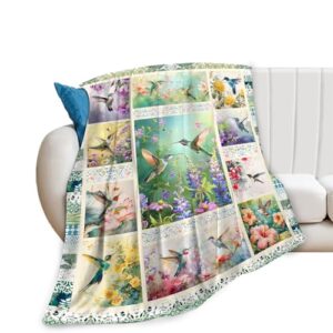 Cobertor de beija-flor, presentes para meninas, meninos, macio, quente, de pelúcia, floral, pássaro, cobertor de flanela felpudo e colorido, cobertor para cama, sofá, sala de estar, decoração de 127 x