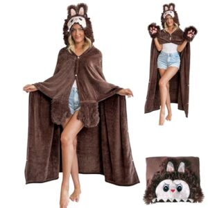 Cobertor vestível com capuz, cobertor de Natal, confortável, fofo, cobertor com capuz de flanela para mulheres, homens, adultos, adolescentes, presentes de Natal para mulheres, aconchegante, quente