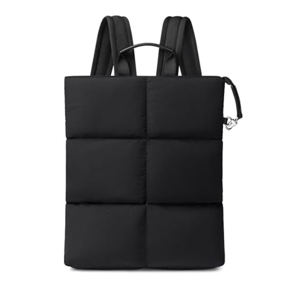 Comfyable Mochila Puffy para laptop masculina e feminina, para uso diário, compatível com MacBook Pro M4 de 16 polegadas, resistente à água para trabalho, faculdade e viagens, sem PFAS, preta
