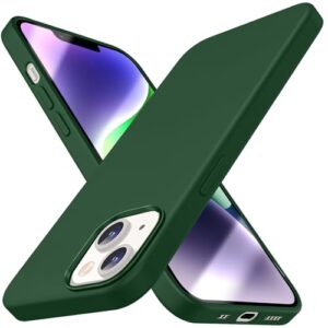 Compatível com iPhone 14, capa fina de silicone líquido, capa protetora à prova de choque, capa de telefone com forro de microfibra macia antiarranhões (verde alpino)