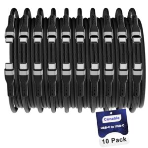 Conable Cabo USB tipo C (2 pés, pacote com 10), cabo de carregamento rápido USB-C para USB C, compatível com iPhone 17 Air 16 15 Plus Pro Max, iPad Pro, Galaxy S25 S24 S23, CarPlay, LG e mais