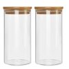 Conjunto 3 Potes Herméticos Com 1000ml De Vidro Redondo Tampa De Bambu Mantimento Tempero Alimento (Kit 2 Unidades)