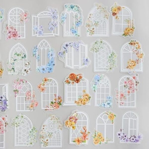 Conjunto de 120 peças de adesivos vazados de janela retrô para scrapbooking, adesivos transparentes autoadesivos para adultos e crianças, materiais para scrapbook, agenda, agenda, notebook, garrafa de