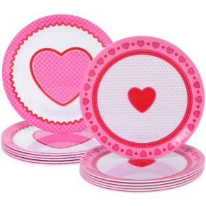 Conjunto de 12 peças de pratos de jantar de melamina com corações do amor, pratos rosa inquebráveis de 25 cm para casamentos, dia dos namorados e aniversários, conjunto de utensílios de mesa leves e