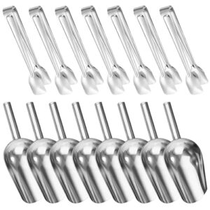 Conjunto de 16 colheres de gelo de aço inoxidável, 8 colheres e 8 pinças para gelo, freezers, fácil de limpar