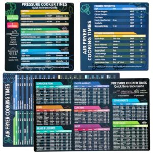 Conjunto de 4 folhas magnéticas de fritadeira a ar, fritadeira a ar, tabela de horários, referência de panela de pressão, folha magnética à prova d'água, guia de livro de receitas para iniciantes