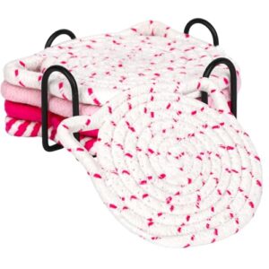 Conjunto de 4 porta-copos para gatos, almofadas quentes feitas à mão, decoração de gato de algodão trançado, formato de orelhas fofas para mesa de jantar, trivets antiderrapantes para pratos quentes